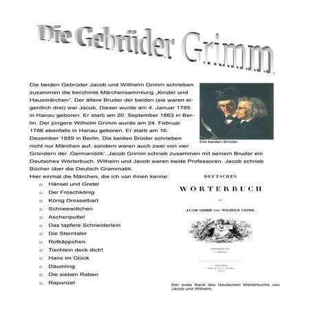 Jacob Und Willhelm Grimm