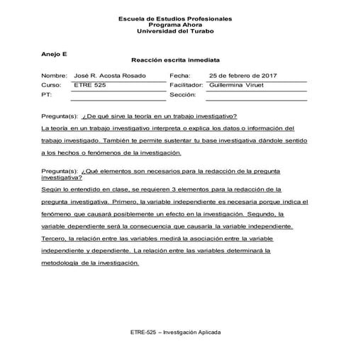 Jacosta anejo e reaccion escrita inmediata