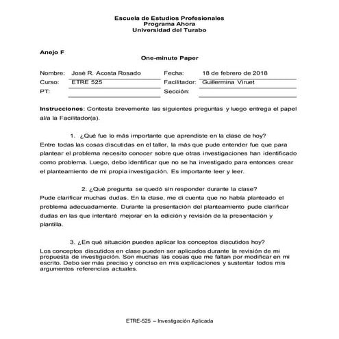 Jacosta anejo f one minute paper