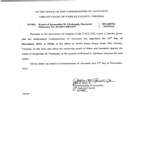 Jacqueline M. Orebaugh Hearing Notice