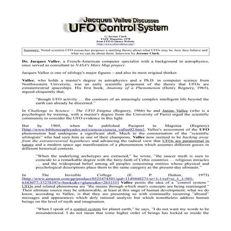 Jacques Vallee Discusses the UFO Control System