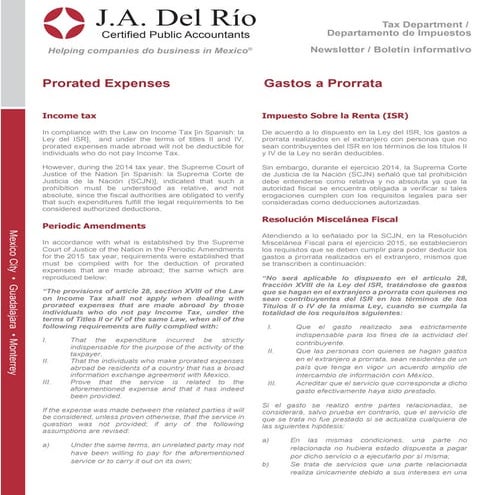 Prorated expenses in México