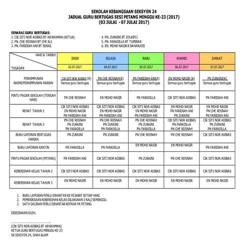 Jadual Bertugas Mingguan Latest Docx