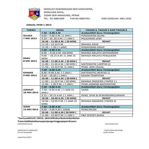 Jadual pksr 1 tahap 2