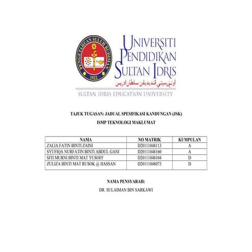 JADUAL SPESIFIKASI KANDUNGAN