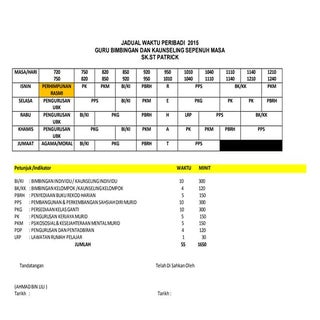Jadual waktu peribadi bnk 2015