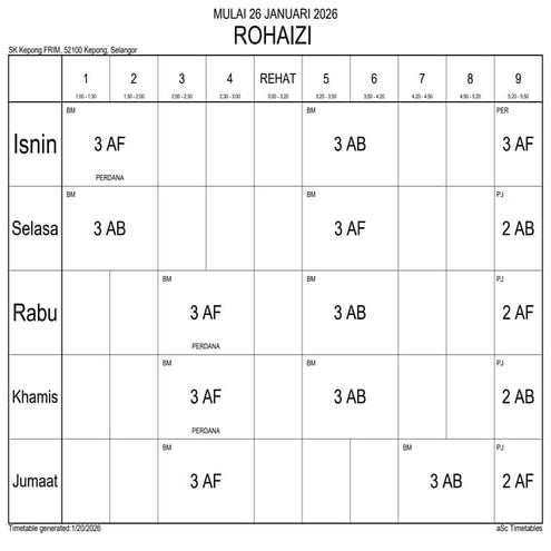 JADUAL WAKTU PETANG JADUAL WAKTU PETANG JADUAL WAKTU PETANG | PDF