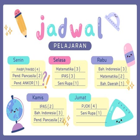 Weekly School Subject Schedule Overview for Students | PDF