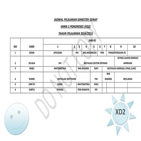 Jadwal pelajaran semester genap xd2