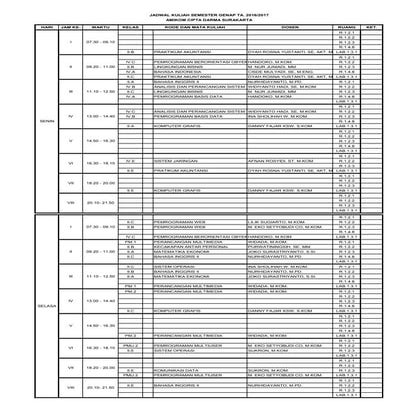 Jadwal semester genap new