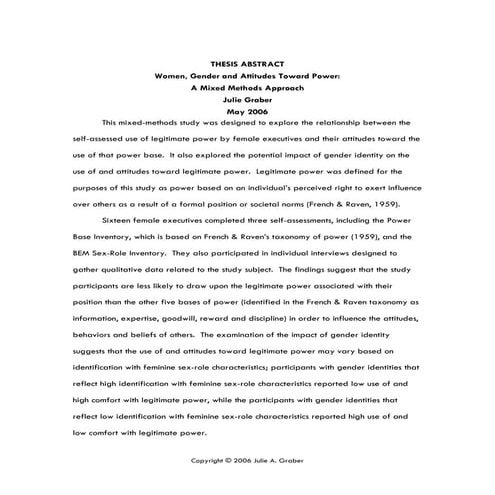 Thesis cover titled Women, Gender, and Attitudes Towards Power
