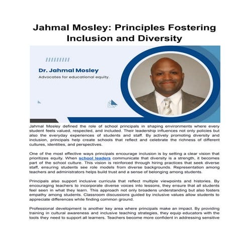 Jahmal Mosley: Principles Fostering Inclusion and Diversity | PDF