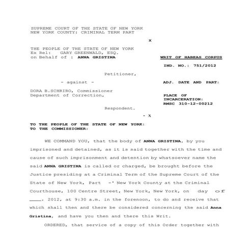 Jail writ- J JOHN SEBASTIAN ATTORNEY