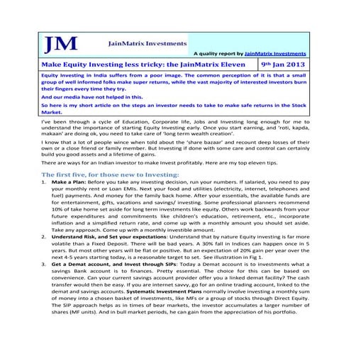 Make Equity Investing less tricky: the JainMatrix Eleven