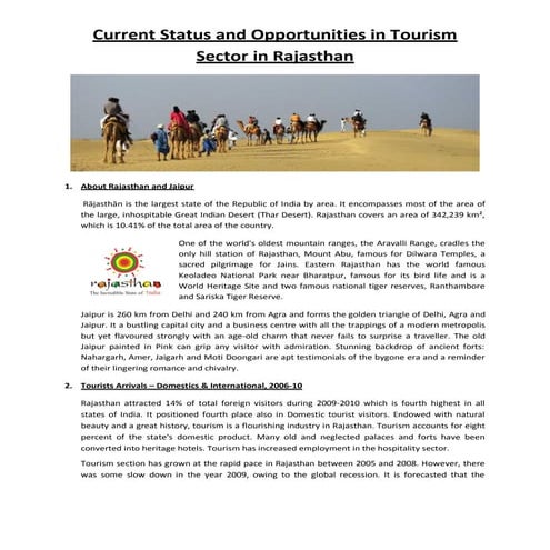 Current Status and Opportunities in Tourism Sector in Rajasthan  