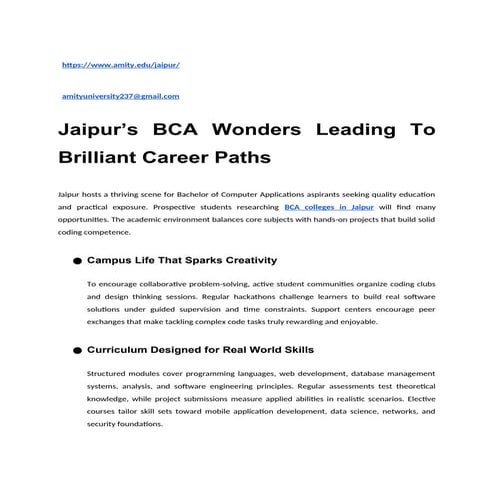 Jaipur’s BCA Wonders Leading To Brilliant Career Paths