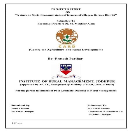 A study on Socio-Economic status of farmers of villages in Jaisalmair distric...