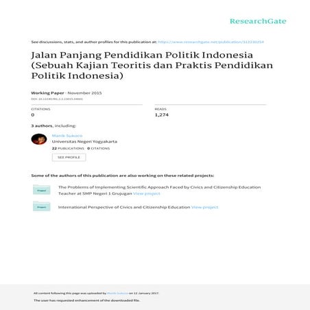 Jalan Panjang Pendidikan Politik Indonesia (Sebuah Kajian Teoritis dan Prakti...