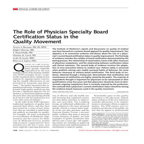 The Role of Physician Specialty Board Certification Status in the Quality Mov...