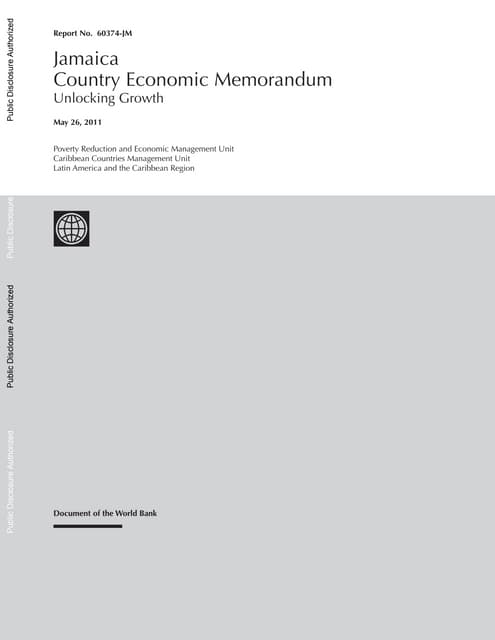 Jamaica's Country Economic Memorandum - Unlocking Growth [World Bank]