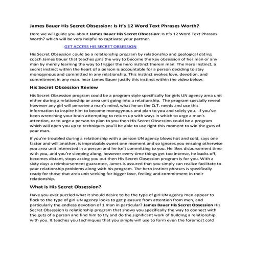 What Is The 12 Word Phrase From His Secret Obsession James Bauer His Secret Obsession: Is It’s 12 Word Text Phrases Worth? | PDF