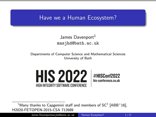 Have we a Human Ecosystem?