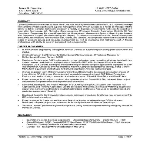James G Browning   resume - technical april 2016