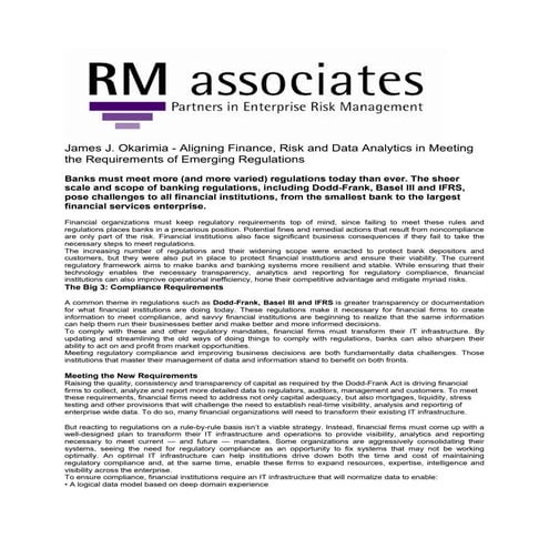 James Okarimia   Aligning Finance , Risk and Compliance to Meet Regulation
