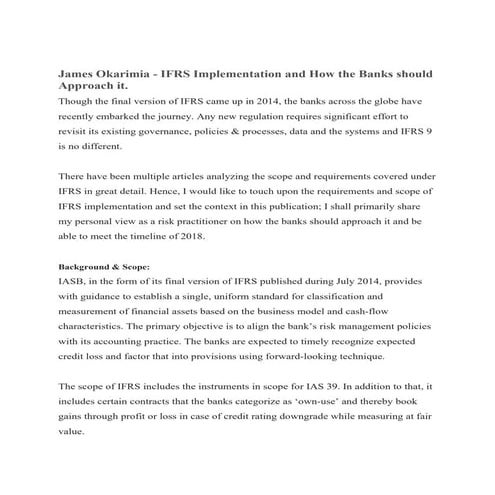 James Okarimia - IFRS Implementation and How the Banks should Approach IT.