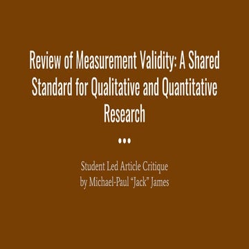 Review of Measurement Validity: A Shared Standard for Qualitative and Quantit...