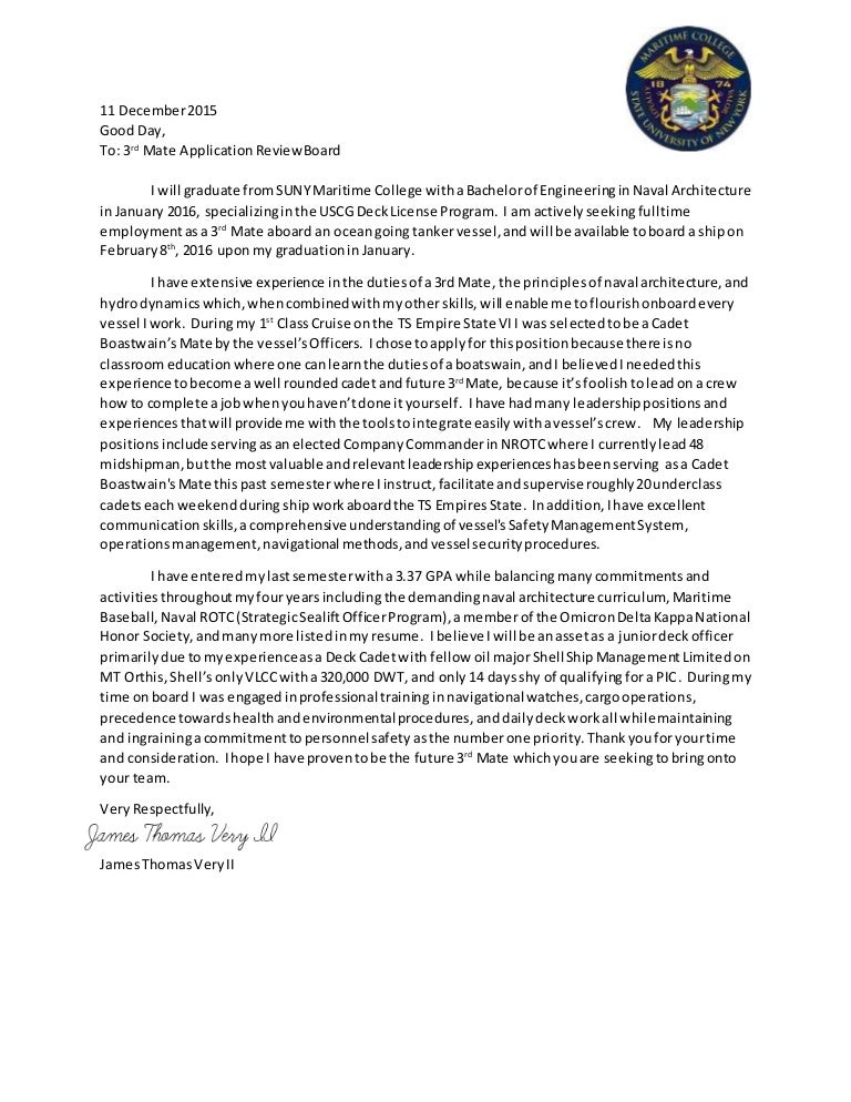 3rd Mate CV Letter - James Very