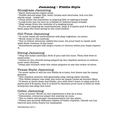 Jamming fiddle style handout