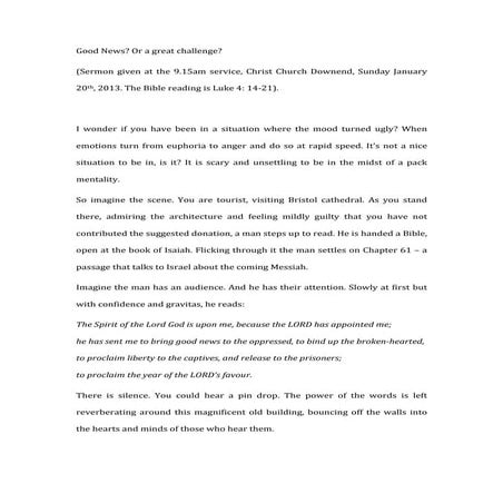 Good news or a great challenge? Luke 4: 14-30