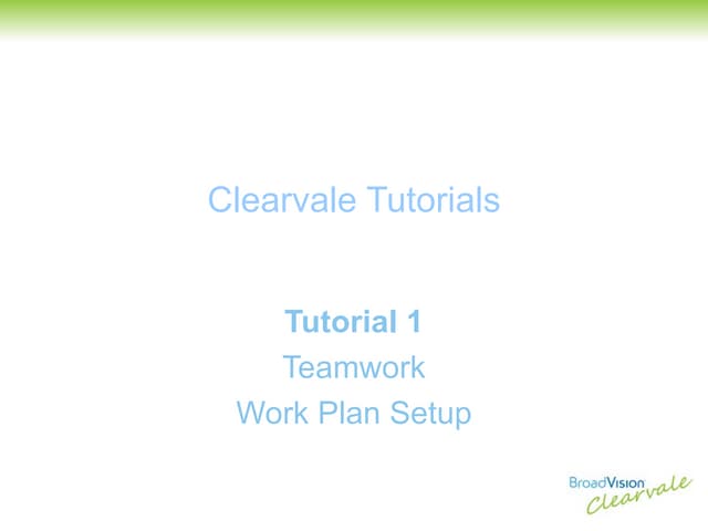 Jan 2010   Tutorial 1   Teamwork Work Plan Setup