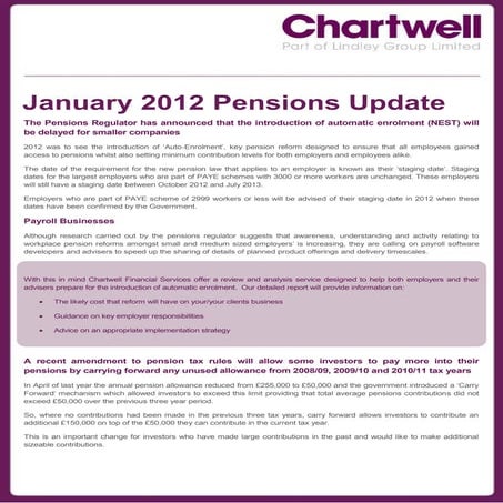 Pensions Reform and Carry Forward rules update