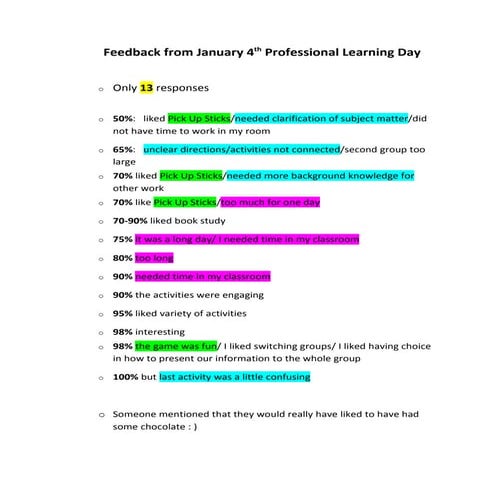 Jan 4 feedback results