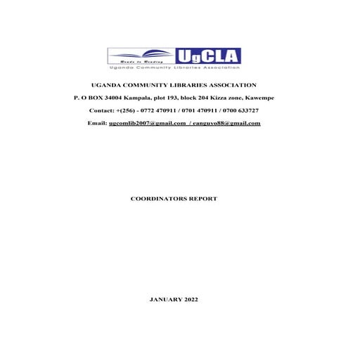 Janaury report 2022 UGANDA COMMUNITY LIBRARIES ASSOCIATION