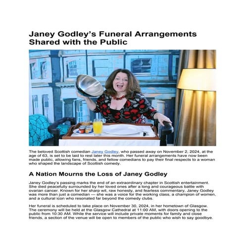 Janey Godley’s Funeral Arrangements Shared with the Public