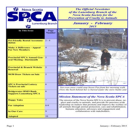 Jan-Feb 2015 Lunenburg County SPCA Newsletter