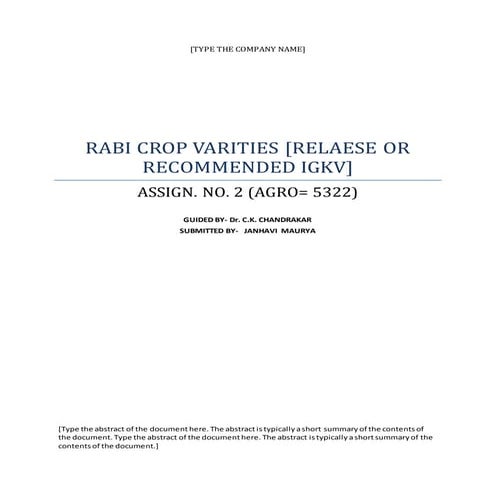 Rabi crop varieties ( release or recommended by IGKV)