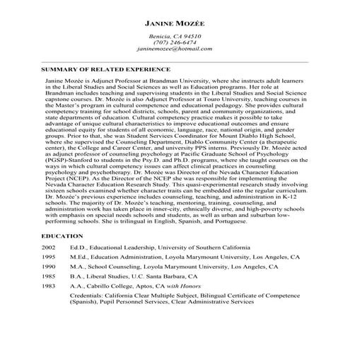 Janine MozéE Resume 7 2010