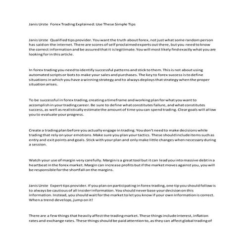 Janis urste  forex trading explained