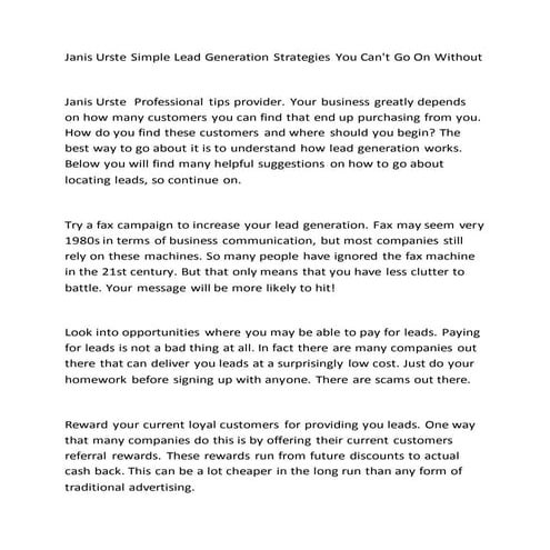 Janis urste simple lead generation strategies you can't go on without