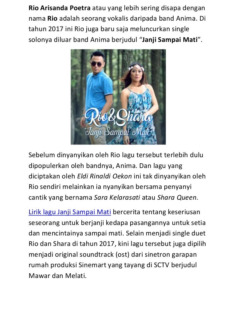 Single Duet Terbaru Rio Shara Janji Sampai Mati