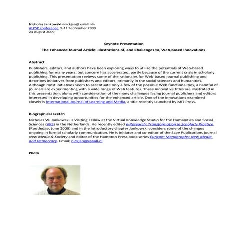 Jankowski, Abstract, Bio, Photo, Alpsp Conf., 24 Aug2009