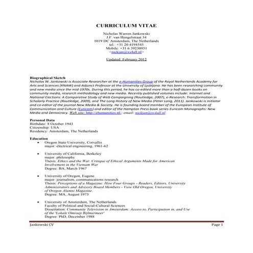 Jankowski, curriculum vitae, 29 february 2012