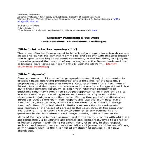 Jankowski, Presentation, Scholarly Publishing And The Web, Final Version, Sin...