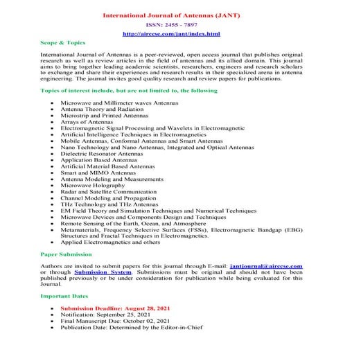 Call for Papers - International Journal of Antennas (JANT)