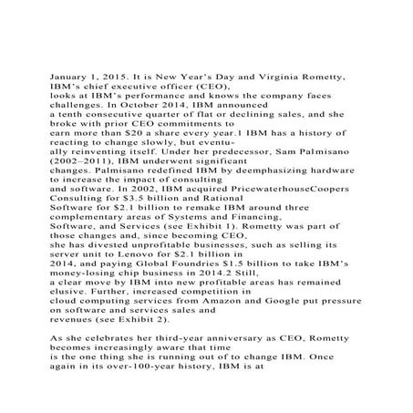 January 1, 2015. It is New Year’s Day and Virginia Rometty, IB.docx