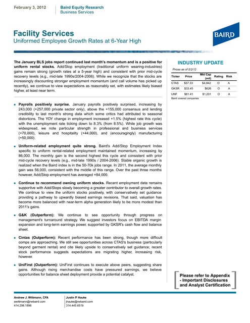 January 2012 Baird Industry Report